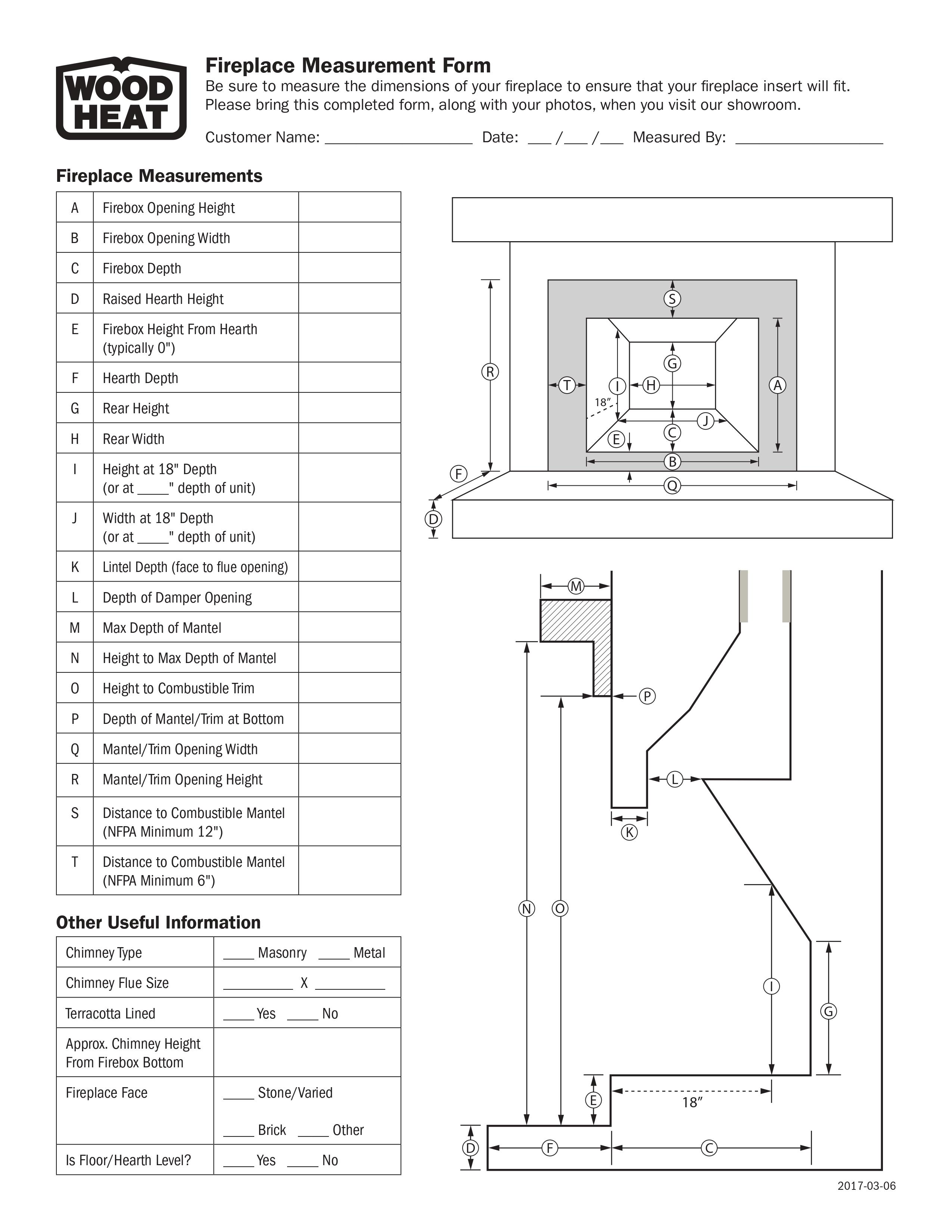 Fireplace Measurement Form
